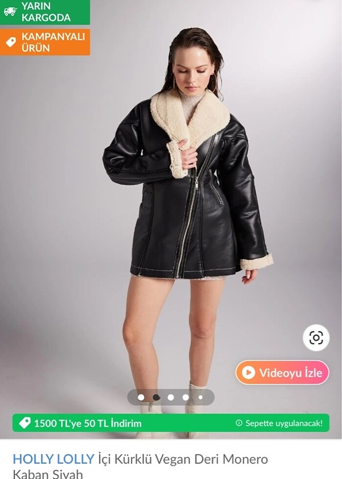 Holly Lolly içi kürklü vegan deri monero kaban siyah - Görsel 2