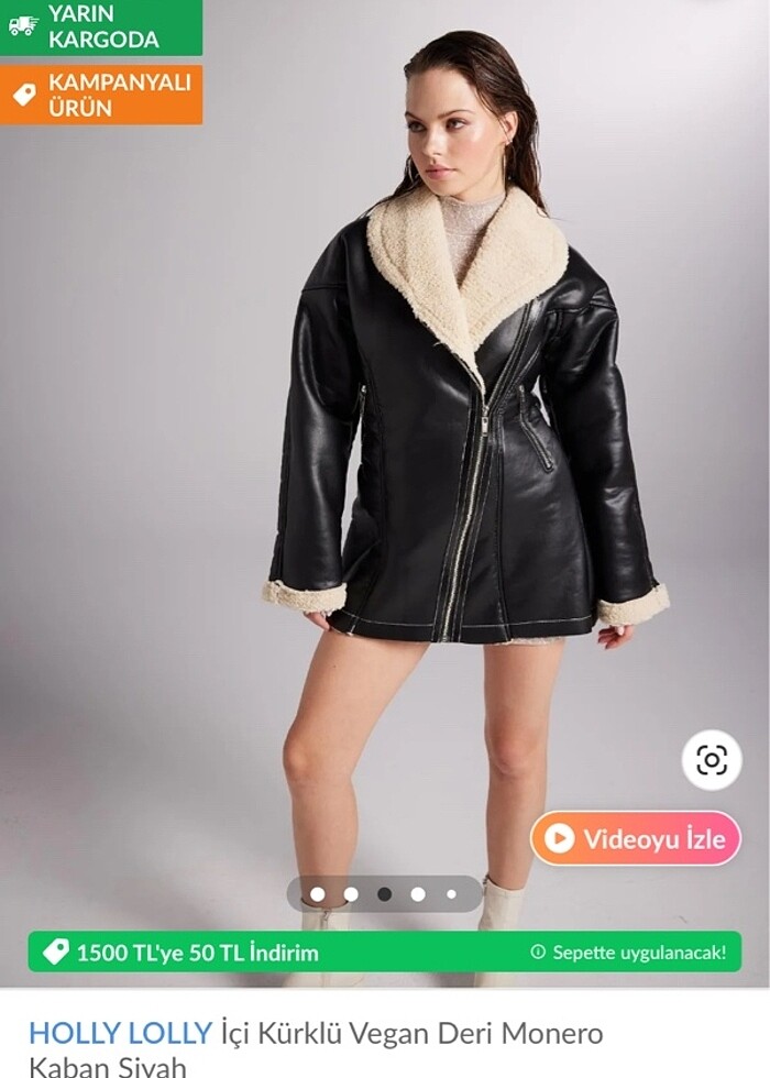 Holly Lolly içi kürklü vegan deri monero kaban siyah - Görsel 3