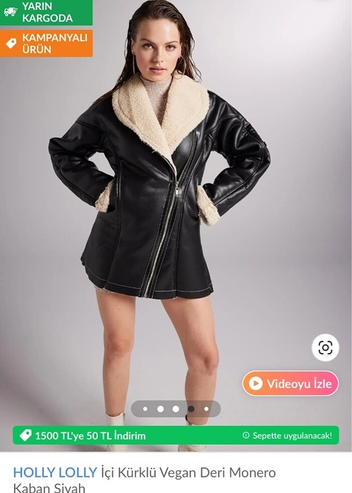 Holly Lolly içi kürklü vegan deri monero kaban siyah - Görsel 5