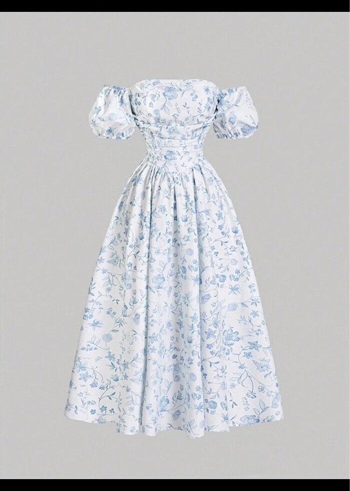 shein mod mavi çiçekli elbise - Görsel 5