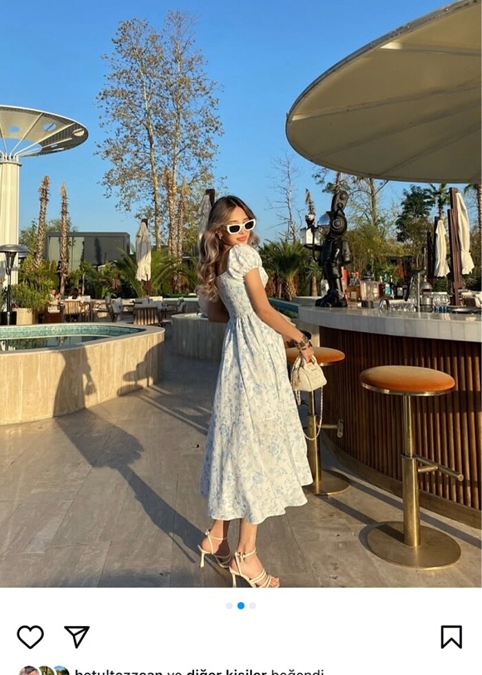 shein mod mavi çiçekli elbise - Görsel 3