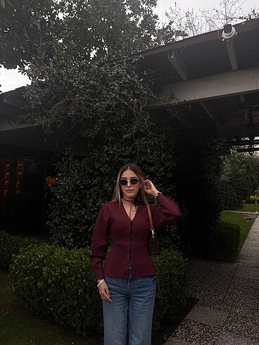 xs Beden bordo Renk Zara BELİ DAR KESİM DÜZ ÖRGÜ CEKET bordo