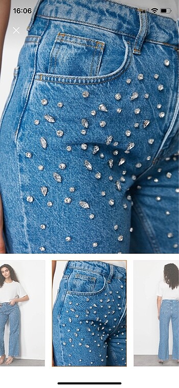 32 Beden lacivert Renk Trendyolmilla Taşlı Jean