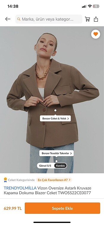 36 Beden Trendyolmilla vizon blazer ceket
