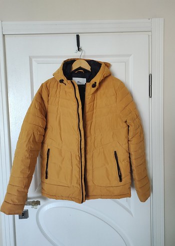 Sarı Kapüşonlu Fermuarlı Erkek Mont - Görsel 10