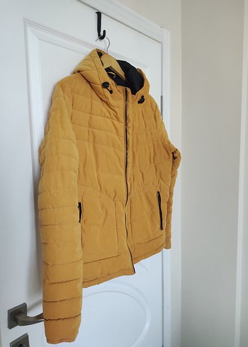 Sarı Kapüşonlu Fermuarlı Erkek Mont - Görsel 2