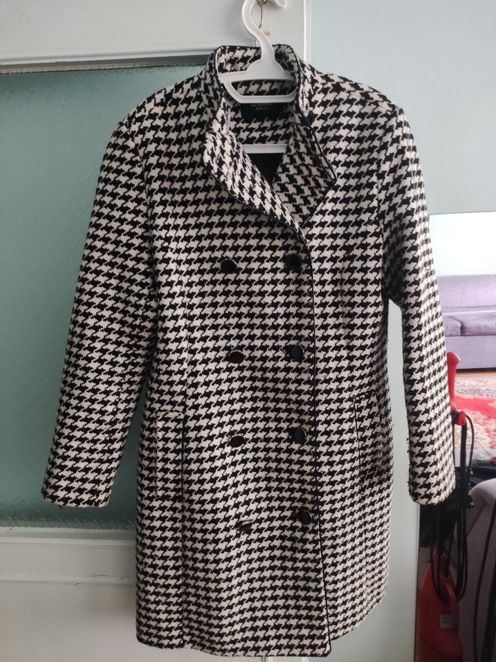 Düğmeli kazayağı desen Kadın Kaban - Görsel 5