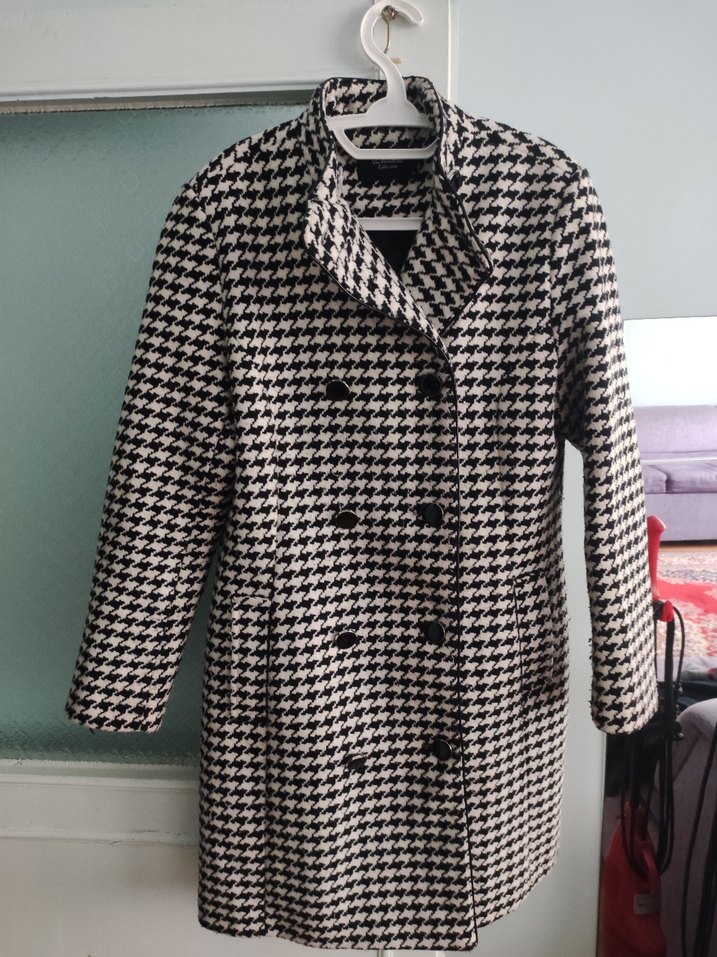 Düğmeli kazayağı desen Kadın Kaban - Görsel 3