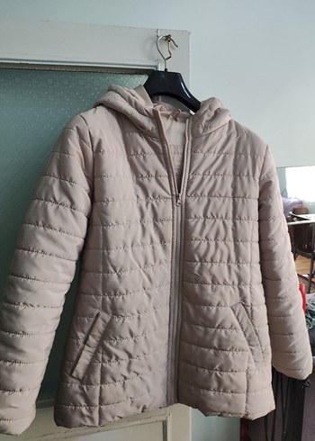 Bej Kadın Midi Kısa Kapüşonlu Kışlık Mont - Görsel 3