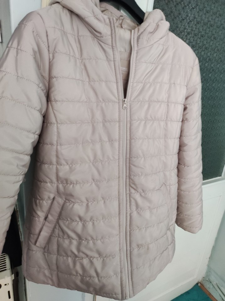 Bej Kadın Midi Kısa Kapüşonlu Kışlık Mont - Görsel 2