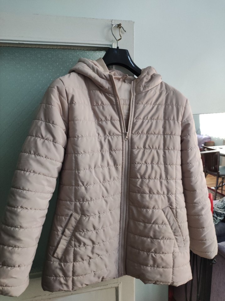 Bej Kadın Midi Kısa Kapüşonlu Kışlık Mont - Görsel 3