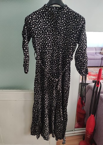 Uzun Siyah Desenli Bohem Elbise - Görsel 7