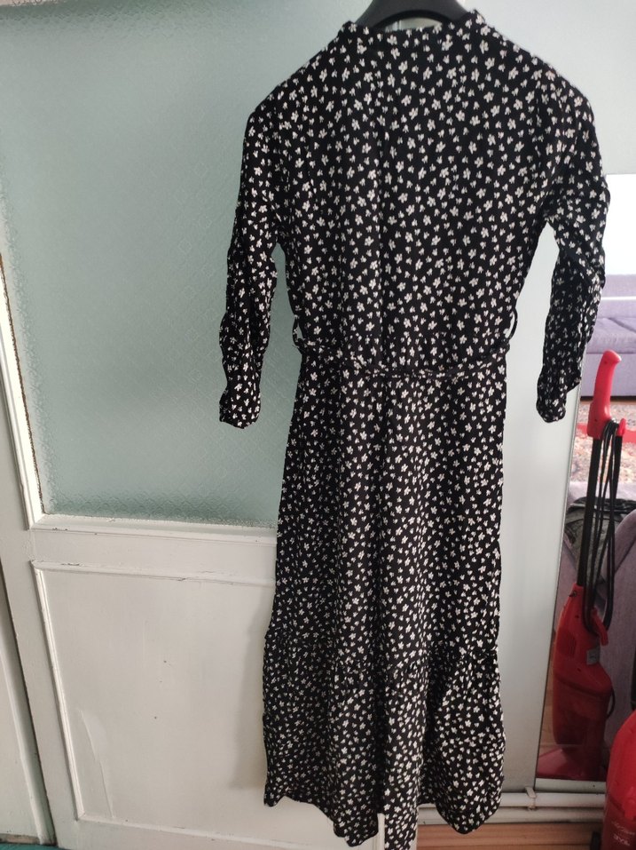 Uzun Siyah Desenli Bohem Elbise - Görsel 4