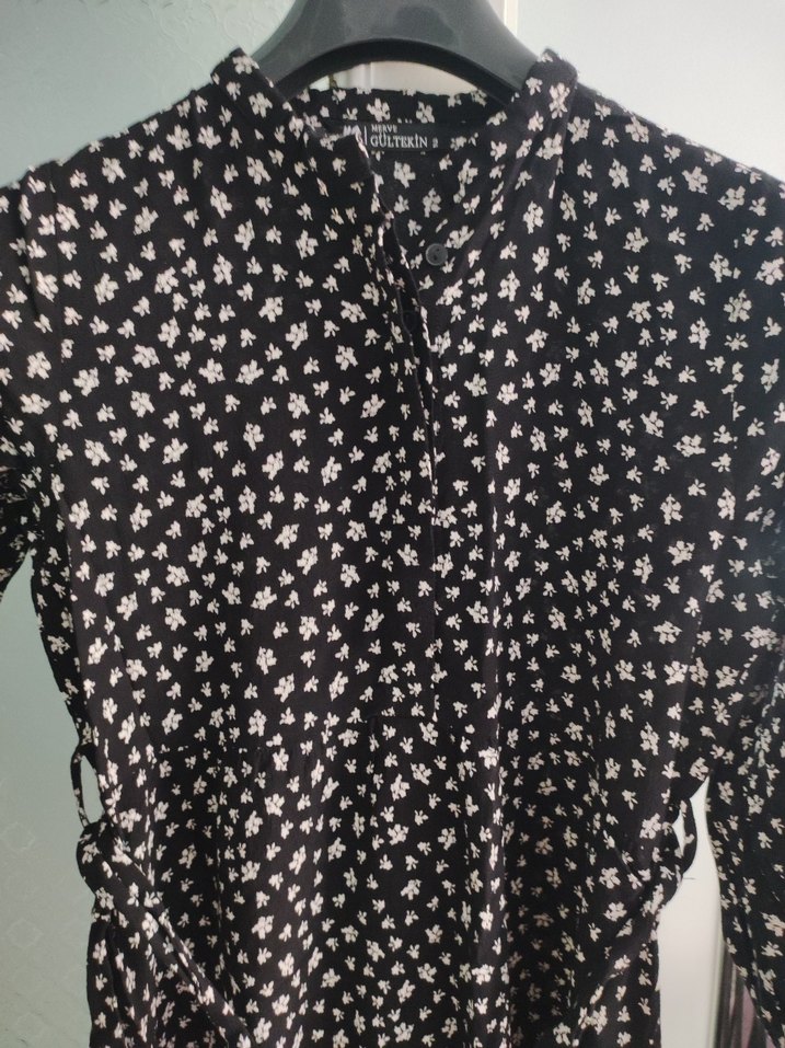 Uzun Siyah Desenli Bohem Elbise - Görsel 3