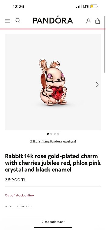  Beden pembe Renk Pandora rose gold tabir tavşan charm