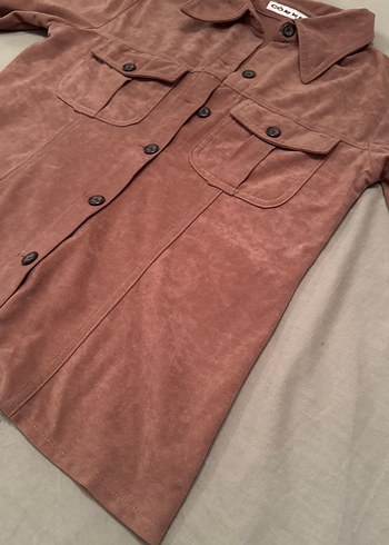 Düğmeli Kahverengi Kadife Kadın Gömlek - Görsel 3