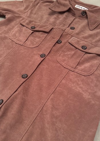 Düğmeli Kahverengi Kadife Kadın Gömlek - Görsel 2