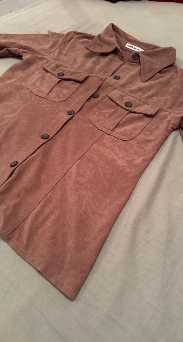 Düğmeli Kahverengi Kadife Kadın Gömlek - Görsel 3