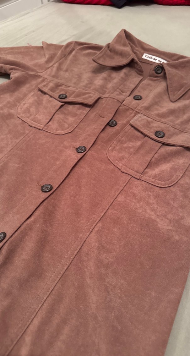 Düğmeli Kahverengi Kadife Kadın Gömlek - Görsel 2