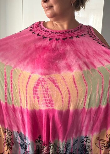 Renkli Batik Desenli Salaş Uzun Elbise - Görsel 4