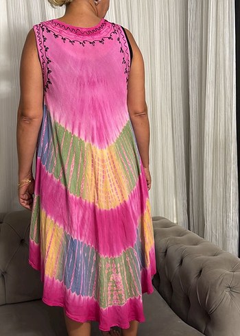 Renkli Batik Desenli Salaş Uzun Elbise - Görsel 3