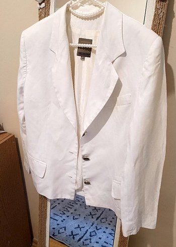 Vakkorama Kadin Beyaz Keten Blazer Ceket