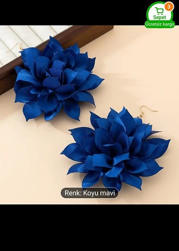 Koyu Mavi Fırfırlı Mini Çiçek Küpe hiç kullanilmadi - Görsel 4