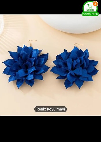 Koyu Mavi Fırfırlı Mini Çiçek Küpe hiç kullanilmadi - Görsel 7