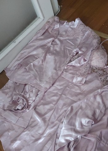 36 Beden pembe Renk Pembe Saten Bohem Kadın Pijama Takımı