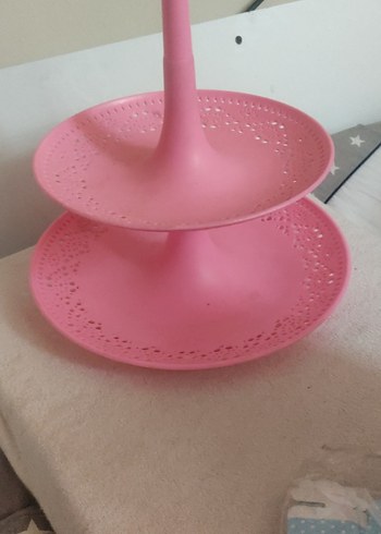 Diğer Pembe Pastel Plastik Katlı Servis Tabağı