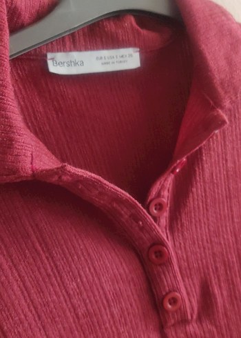 26 Beden bordo Renk Bordo Uzun Kollu Yüksek Yakalı Düğmeli Bluz
