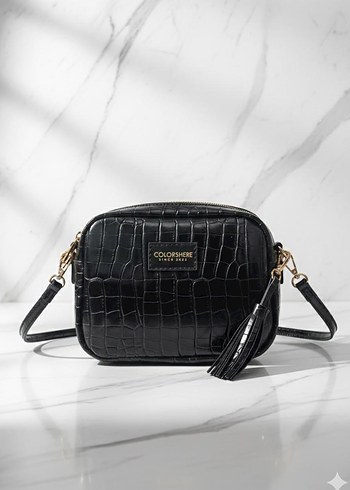 Siyah Yılan Desenli Deri Kadın Çanta - Görsel 2