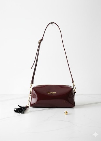 Bordo Parlak Deri Püsküllü Kadın Çanta - Görsel 3