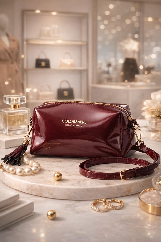 Bordo Parlak Deri Püsküllü Kadın Çanta - Görsel 2