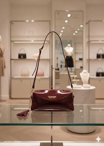 Bordo Deri Kadın Çanta - Renkli Püsküllü - Görsel 2