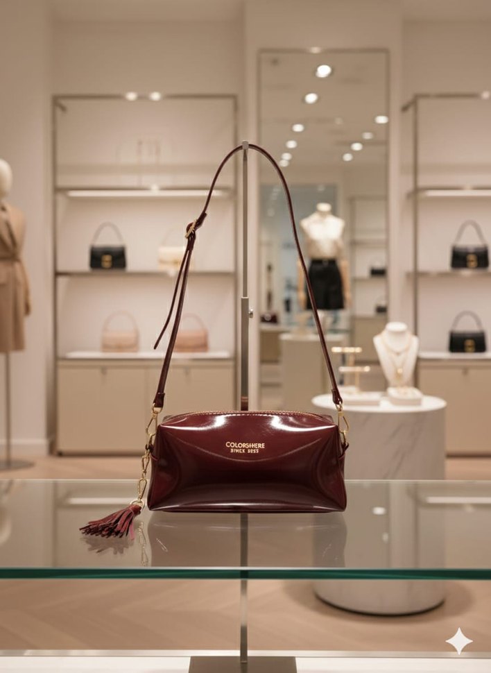 Bordo Deri Kadın Çanta - Renkli Püsküllü - Görsel 2