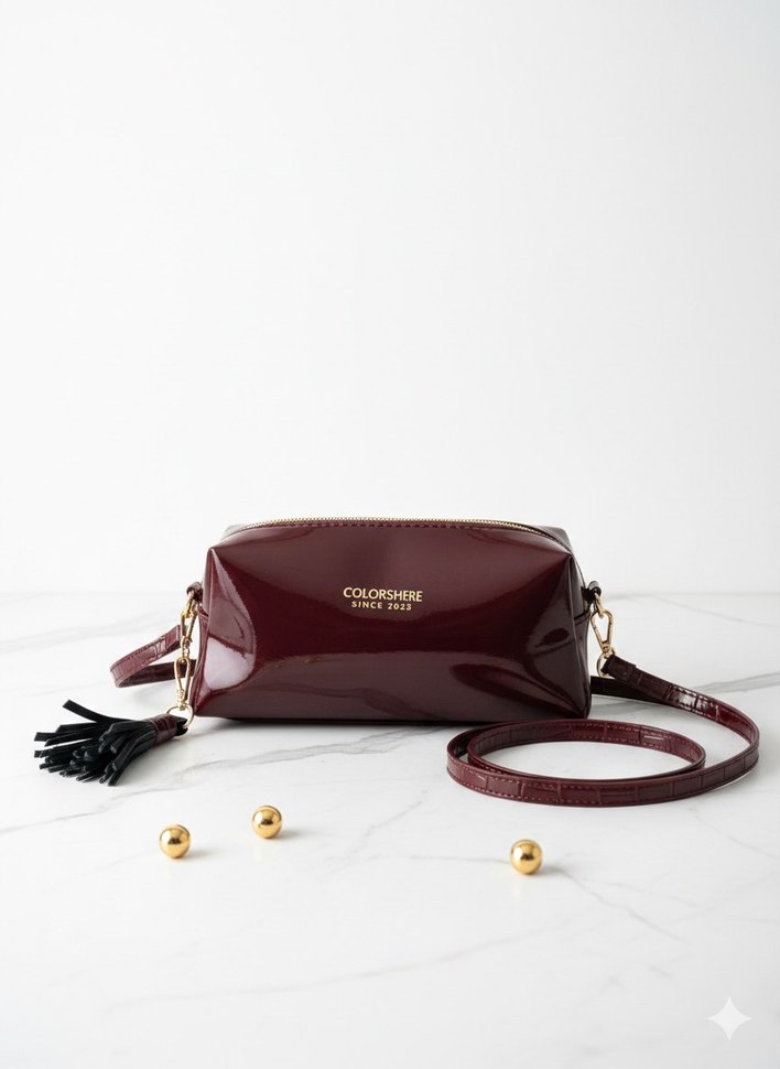 Bordo Deri Kadın Çanta - Renkli Püsküllü - Görsel 3