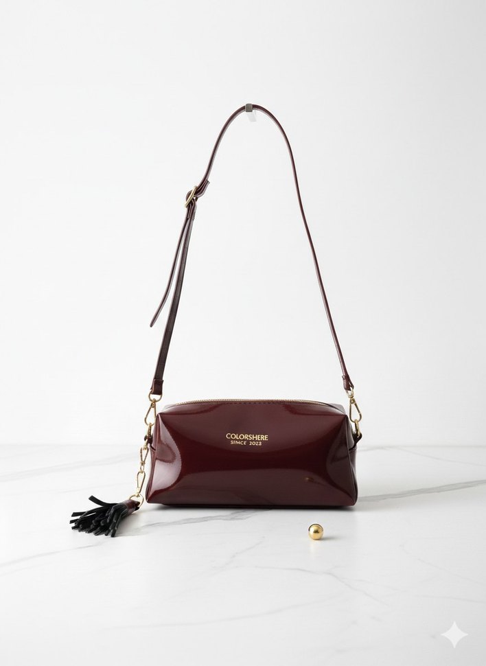 Bordo Deri Kadın Çanta - Renkli Püsküllü - Görsel 4