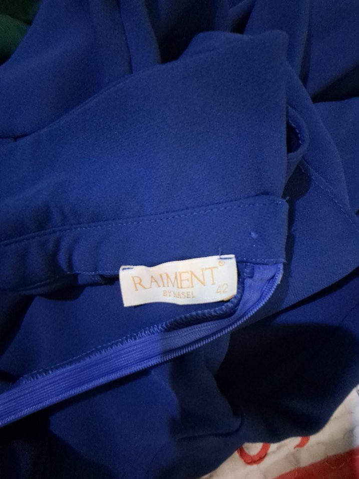 Mavi Uzun Kollu Keten Uzun Elbise - Görsel 4