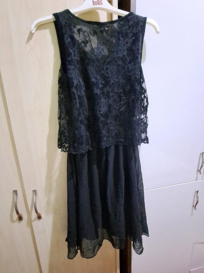 Siyah Dantel Detaylı Straplez Midi Elbise - Görsel 2