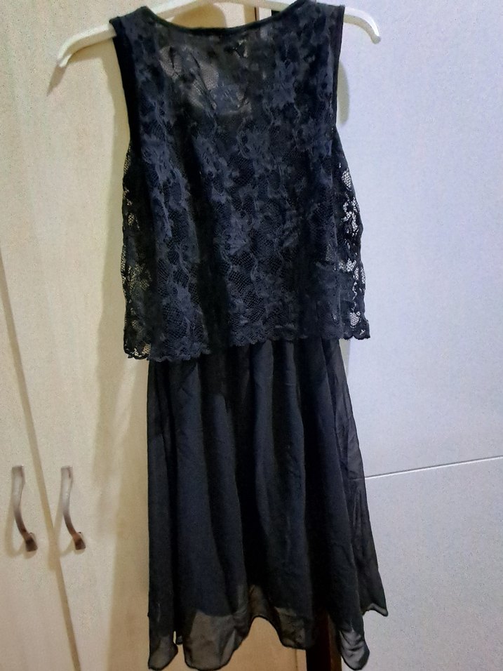 Siyah Dantel Detaylı Straplez Midi Elbise - Görsel 3