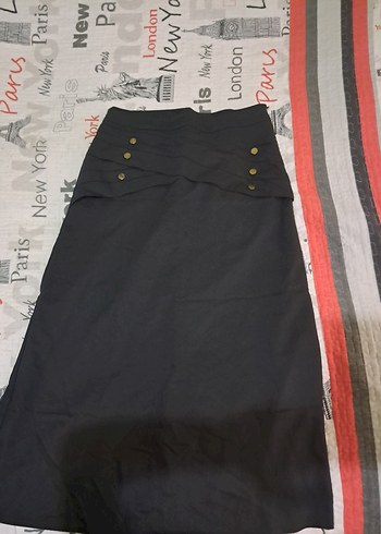 Düğmeli Siyah Kadın Etek - Görsel 2