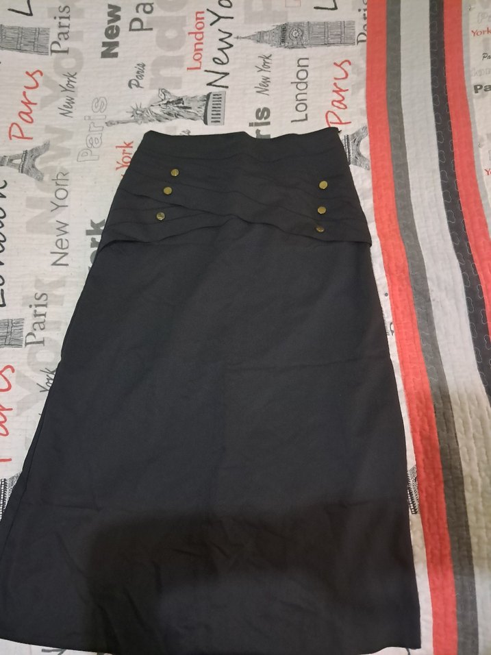 Düğmeli Siyah Kadın Etek - Görsel 2