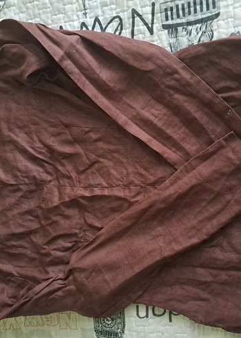 Kadın Kahverengi Uzun Kollu Keten Bluz - Görsel 3