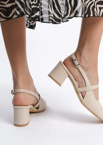 Bej Tokalı Kadın Topuklu Ayakkabı - Görsel 2
