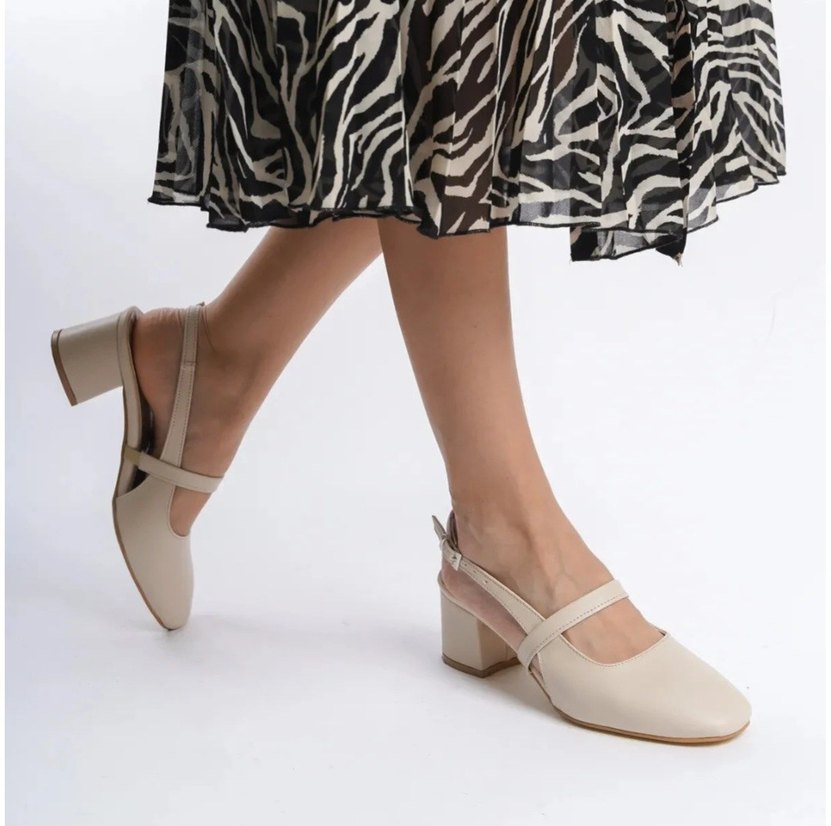 Bej Tokalı Kadın Topuklu Ayakkabı - Görsel 3