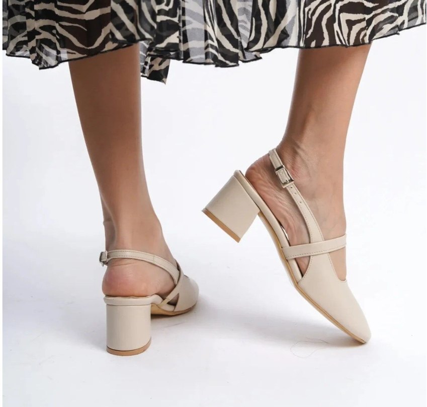 Bej Tokalı Kadın Topuklu Ayakkabı - Görsel 2