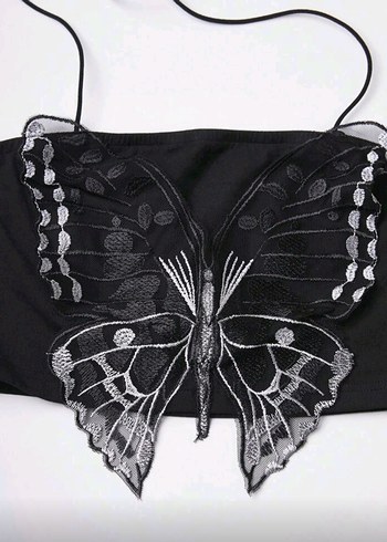 Dantel Detaylı Siyah Kelebek Nakışlı Büstiyer - Görsel 2
