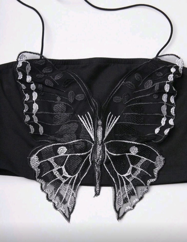 Dantel Detaylı Siyah Kelebek Nakışlı Büstiyer - Görsel 2