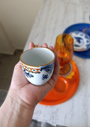 Turuncu ve Mavi Tepside Renkli Bardak ve Fincan Seti - Görsel 4